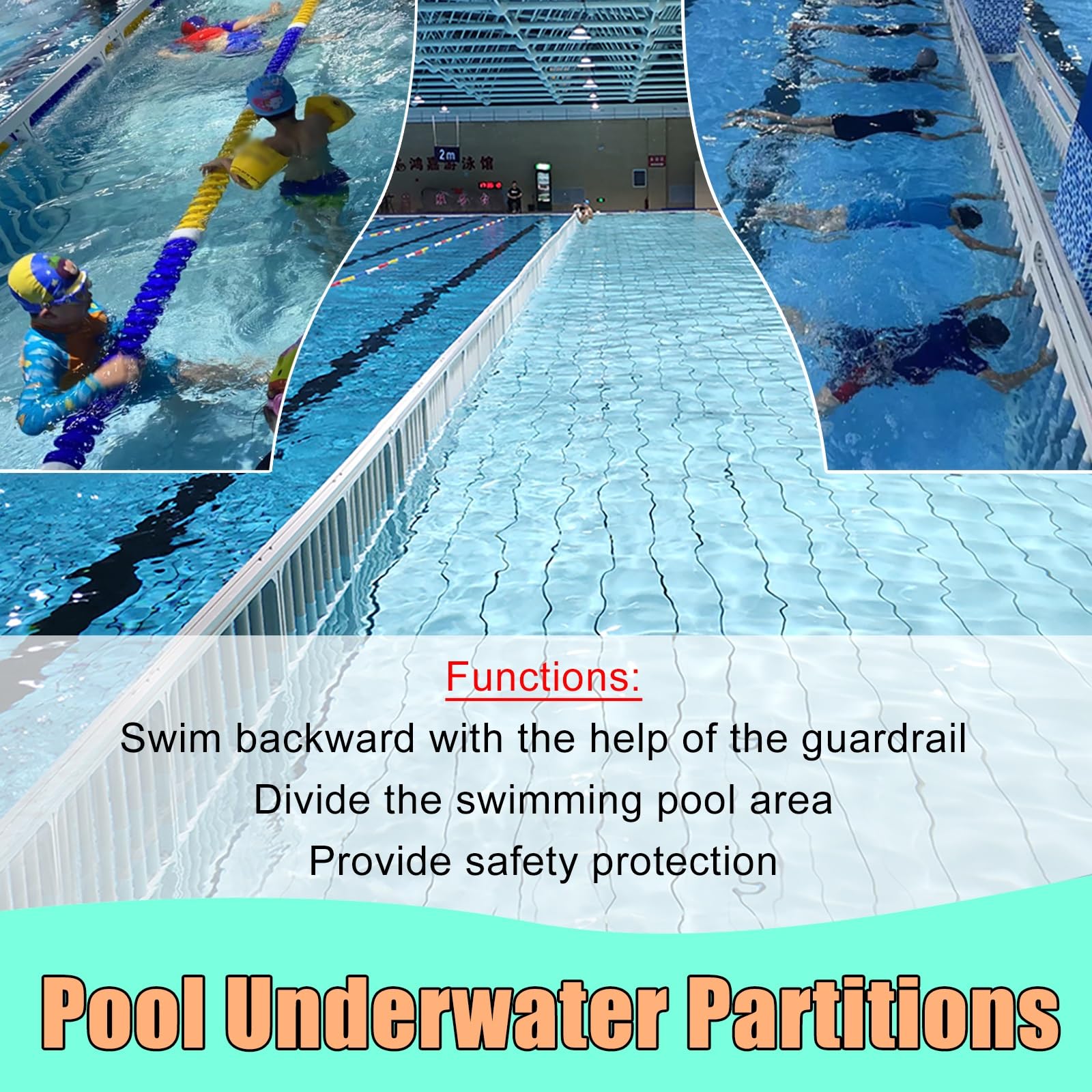 SRNSAEB Underwater Pool Partition Fence 32 26 16 9 6 3 Ft Detachable, Commercial/Household Swimming Pool Safety Guardrail Panels, Family Courtyard/Water Park/Fitness Centre Pools Divider(L 7m/23ft)
