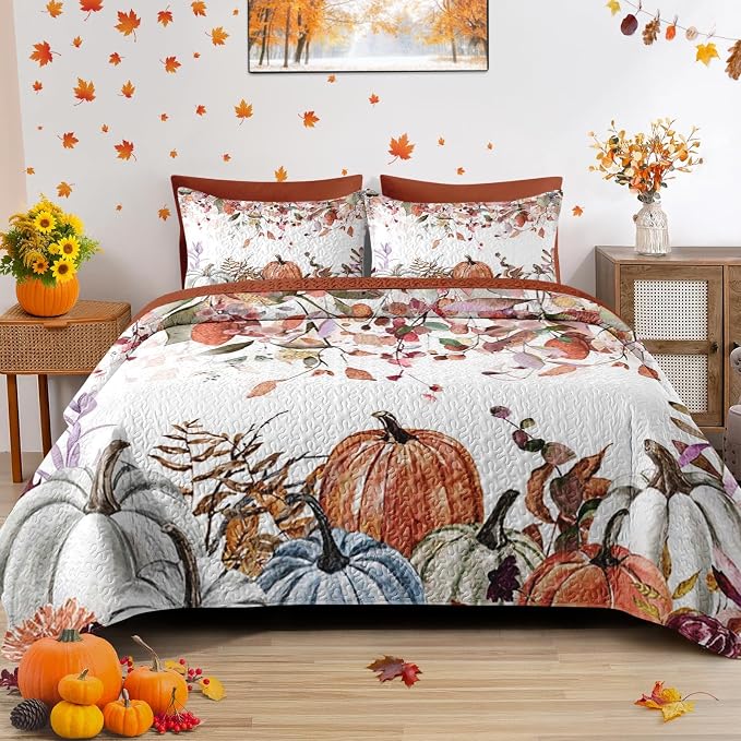 Amazon.com: Pamnest Fall Quilt Set Queen Size, Farmhouse Pumpkins 3 Pcs ...