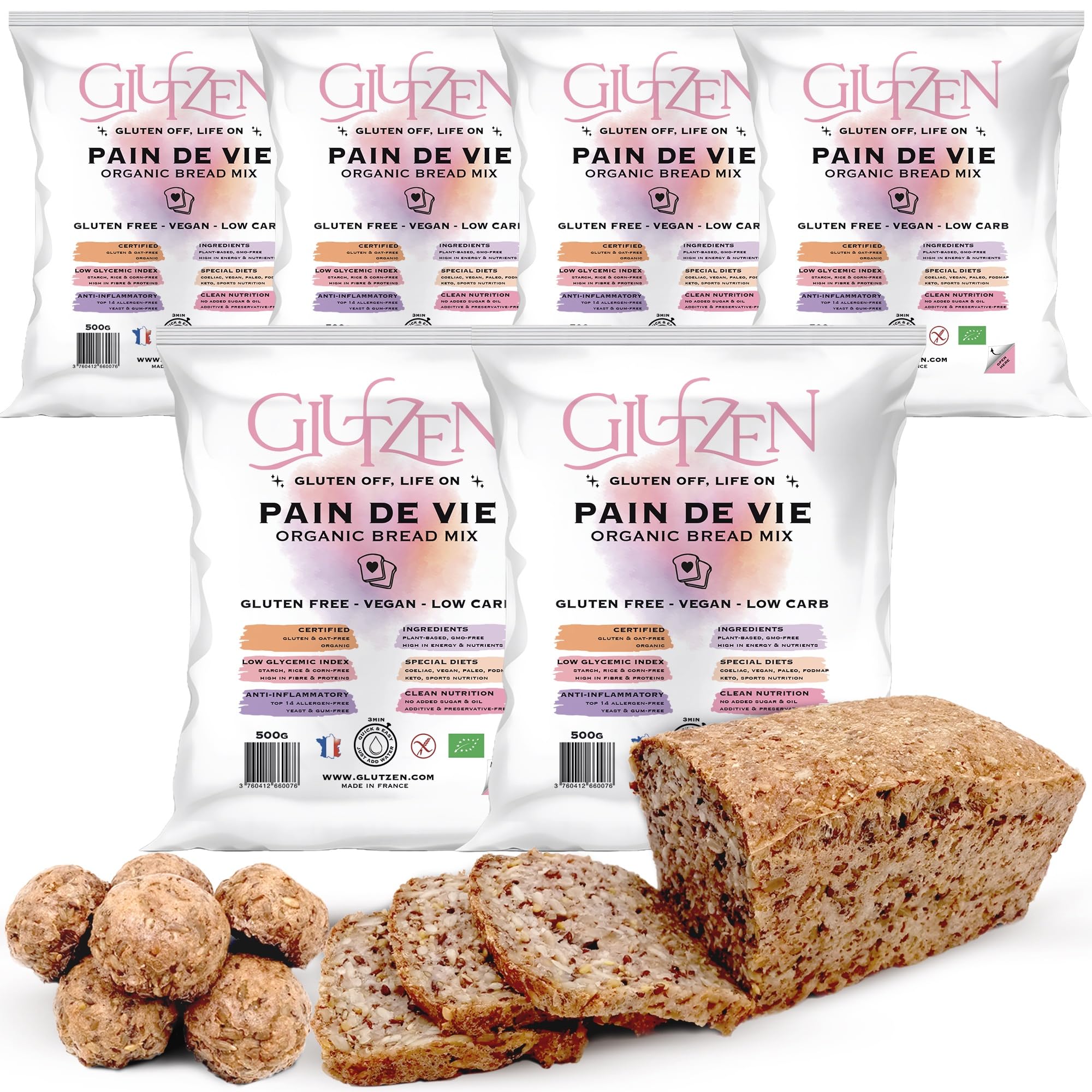 GLUTZEN Bio Glutenfreie Keto-Brot-Backmischung. Low Carb Saatenbrot | Niedriger GI, Ballaststoffreich. Ohne Kneten, Ohne Brotbackmaschine, Ohne Hefe. Zöliakie, Vegan, Allergenfrei, FODMAP