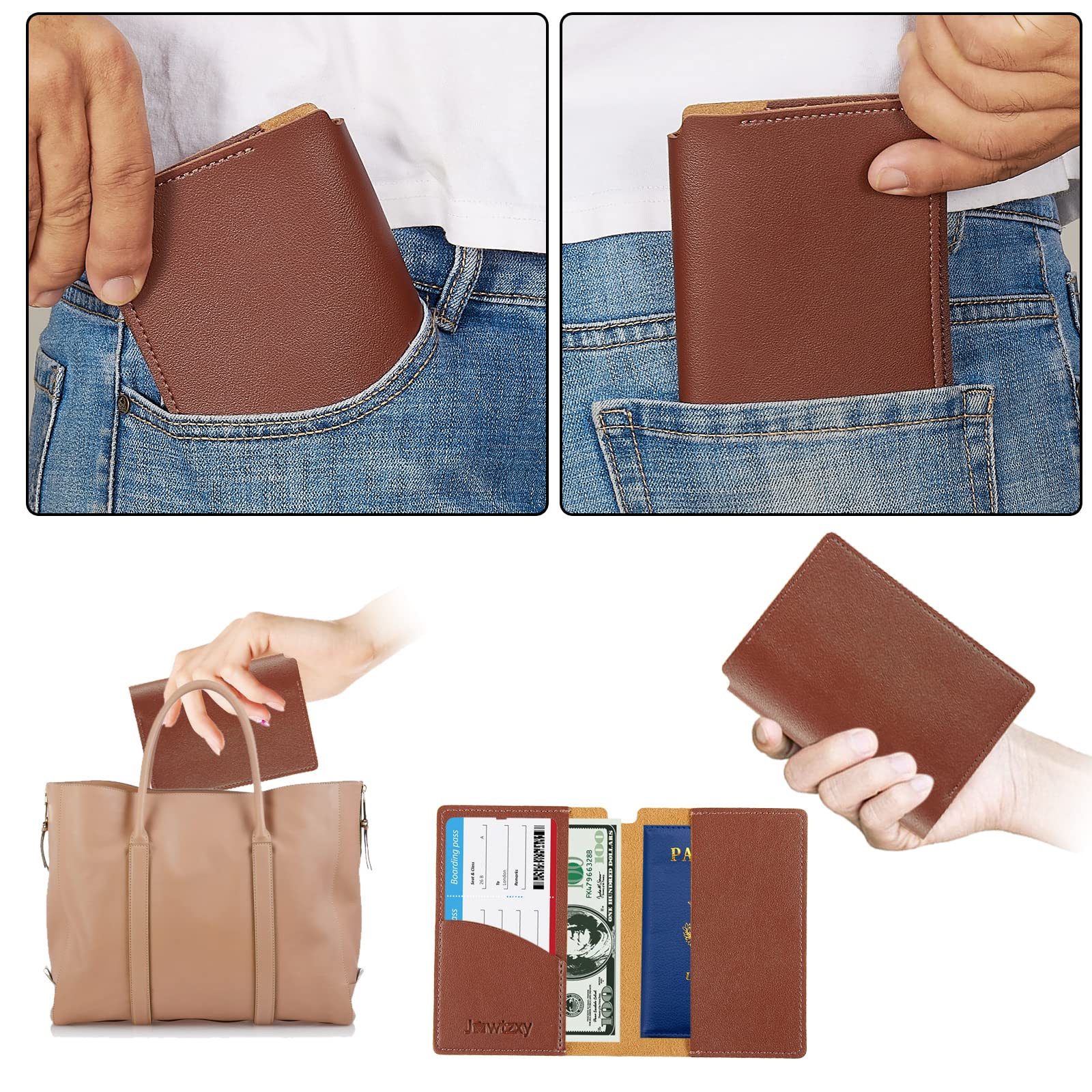 Funda de piel sintética para pasaporte de viaje, Marrón