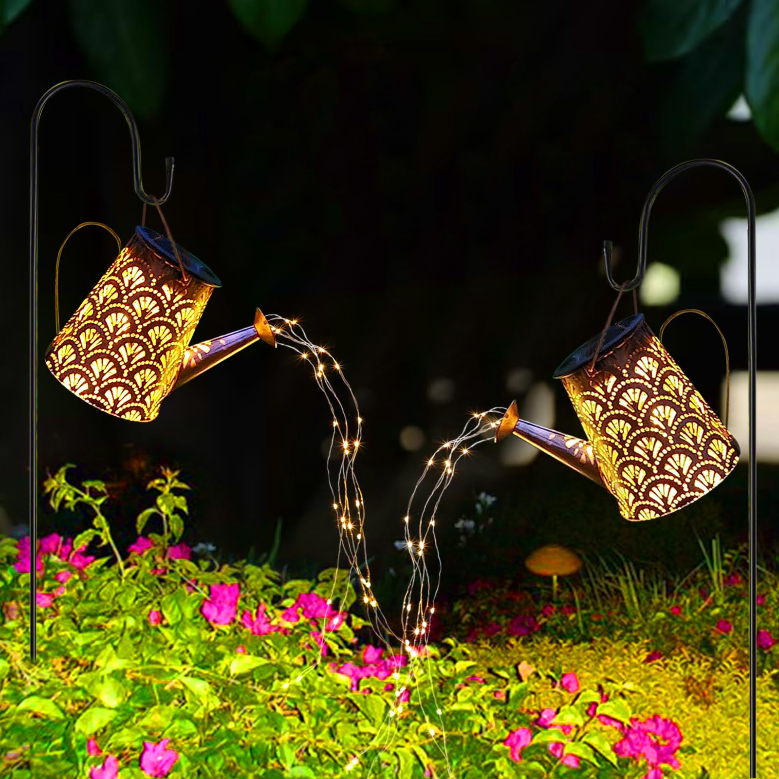 LQWELL® Annaffiatoio Solare Con Lampada A Cascata Per Lucine Per Giardino Esterno, Lampada Da Giardino A Lanterna Solare Vintage Per Cortile, Prato, Vialetti, Patio, Decorazione Del Cortile