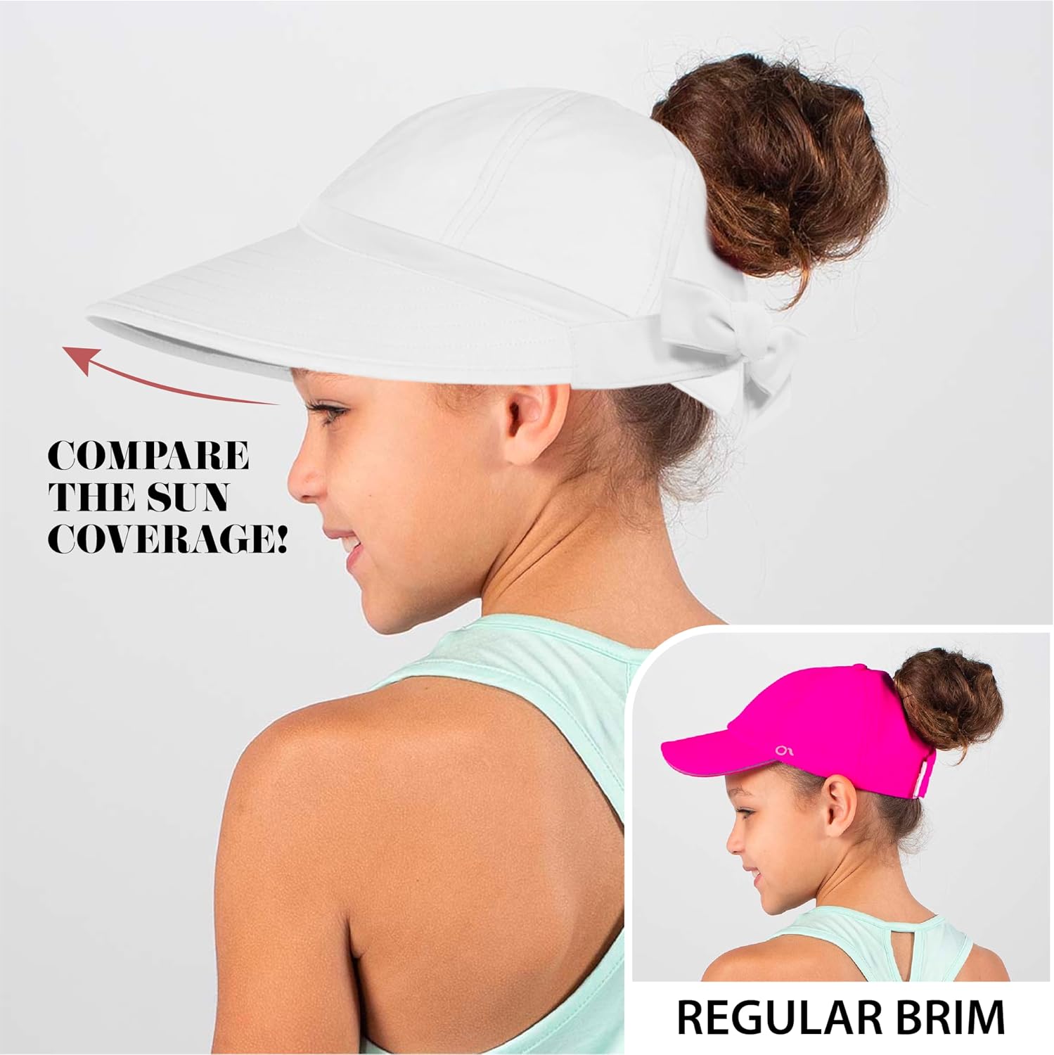 Ponyflo Kids Sunblocker Wide Brim Hat, Patented Ponytail Sun Hat for Girls, UPF 50 Sun Protection with Ponytail Hole