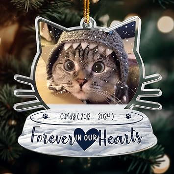 Pavo Acrylic Ornament, Forever in My Heart - Personalized Pet Memorial Photo Ornament, Custom Pet Memorial Keepsake, Perfect Christmas Memorial Gift for Pet Lovers, Dog Mom, Cat Mom Loss of Cat