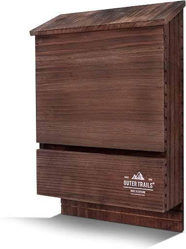 Bat House for Outdoors, Japanese Cedar, 2 Chamber, Brown | Premium Japanese cedar bat house in brown; two grooved chambers, pre-assembled and weather-resistant for years of roosting.