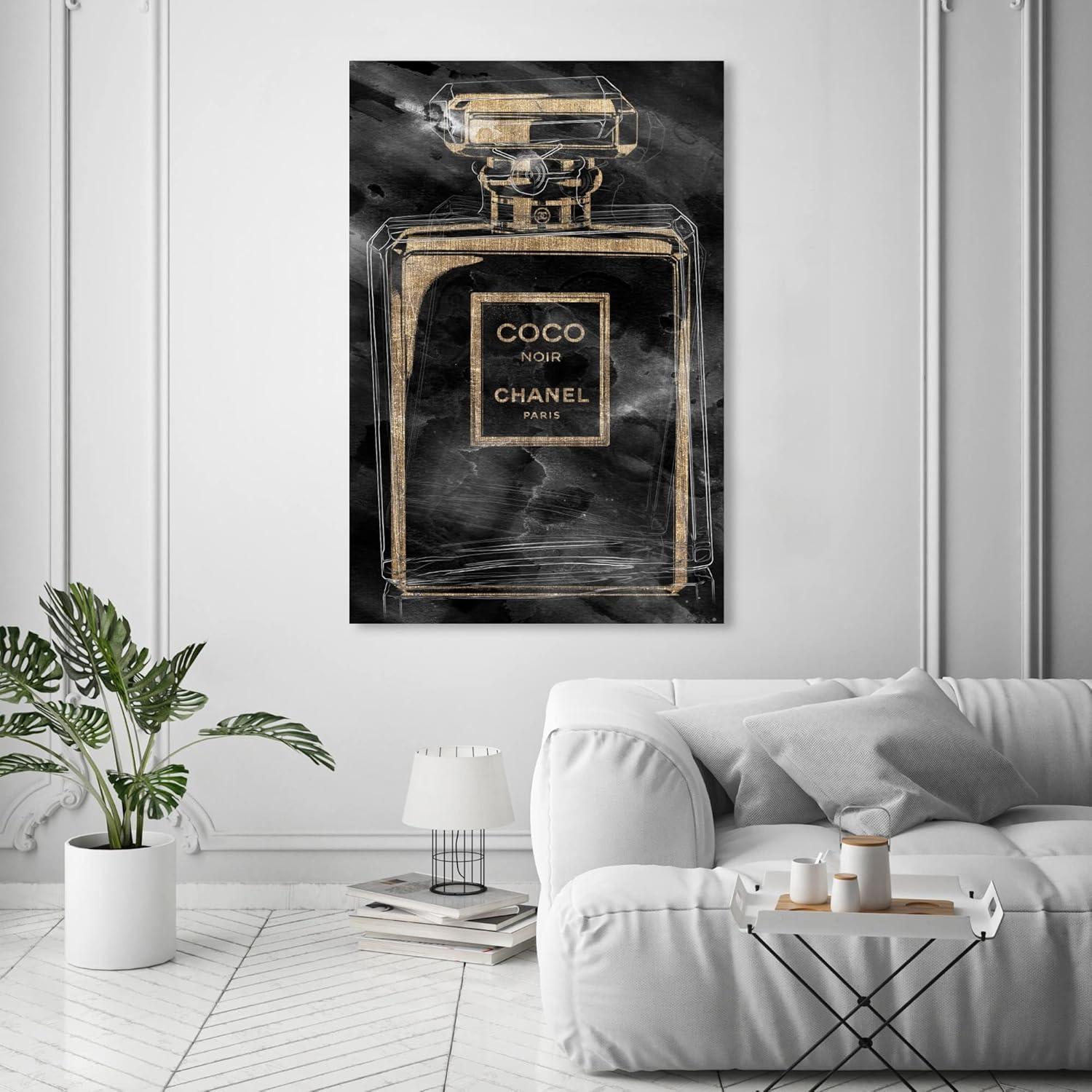 Oliver Gal Artist Co. Fashion and Glam, Canvas Wall Art 'Noir Scent - Homegoods' Perfumes, Ready to Hang Living Room, Bedroom and Bathroom Home Décor, 36x54, Black Canvas Art