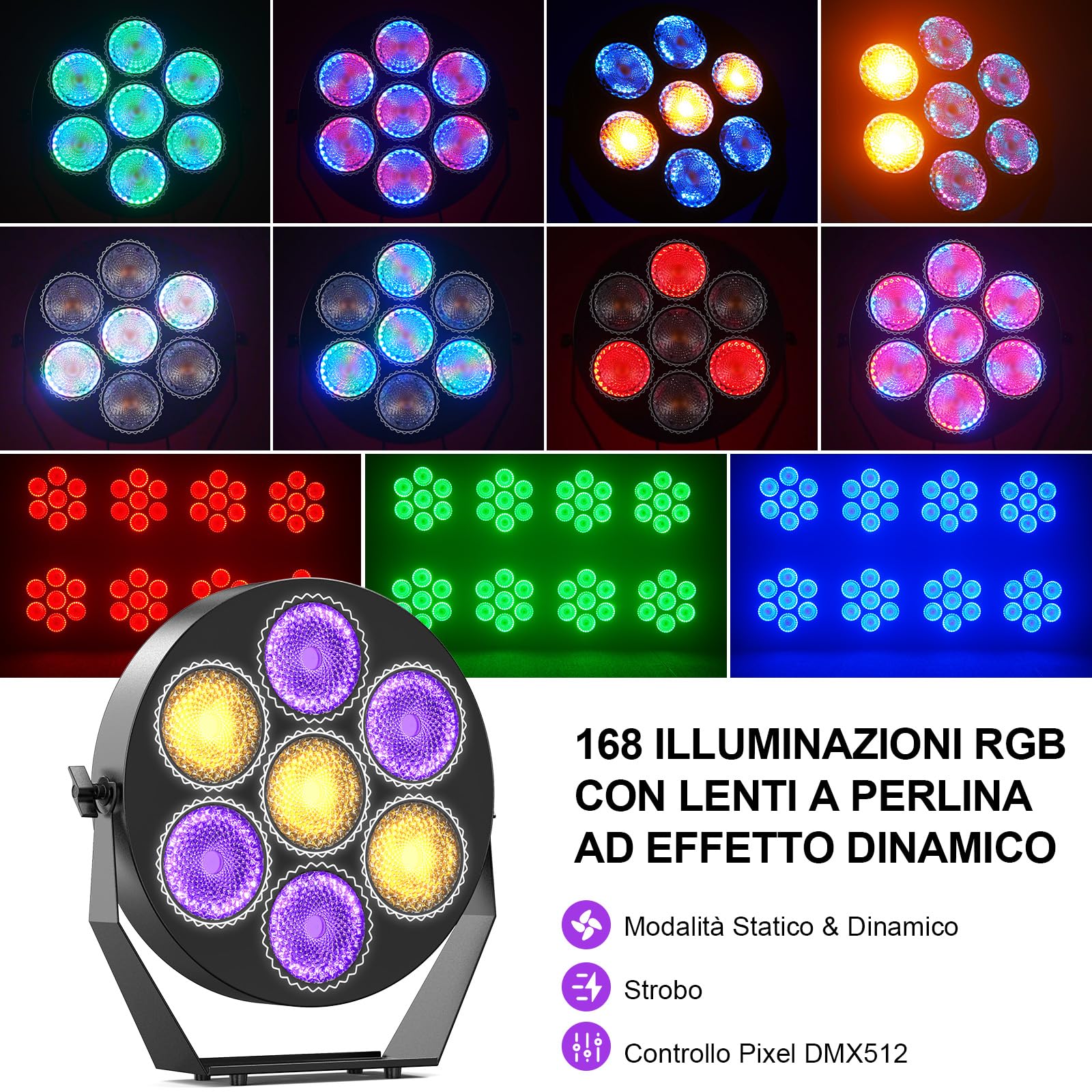2PCS Proiettore da Palcoscenico RGB LED, Proiettore LED da 250W con Attivazione tramite Suono,Luci da Palcoscenico Retrò con DMX e 13CH per Teatri, Matrimoni, Spettacoli Teatrali, Bar, Natale