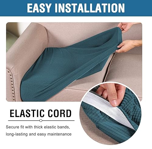 Miniatura 5 de H.VERSAILTEX Fundas de cojín de asiento individuales superelásticas para sofá, juegos de fundas de cojín de sofá, tela de sarga gruesa con textura