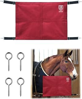 Harrison Howard Stall Guard for Horse Barn with Adjustable Straps and Sturdy Spring Hooks Included Horse Stall Guard, Red