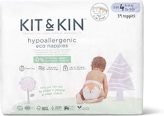 Kit & Kin Eco Friendly Diaper | Super Absorbent Baby Diaper | Hypoallergenic Plant-based Sustainable (Taped Diapers, Size 4 - Count of 32) Superior Leak Protection Disposable Diapers Skin Protection