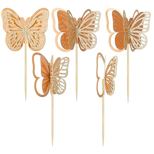 Miniatura 10 de Gyufise 24 adornos de mariposa para cupcakes con purpurina hueca 3D mariposa para cupcakes, decoraciones para temática de mariposa, boda,
