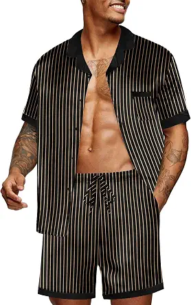 Ekouaer Men Silk Pajamas Set 2 Pieces Satin Pj Button Down Loungewear Sets