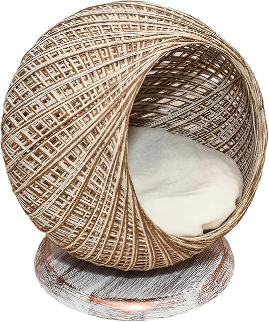 Trends Corner Raised Cat and Small Dog Bed Basket with Cushion - Natural Jute Rope, Non-Toxic Pet Furniture - Elevated Indoor Kitten, Puppy Bed - Cosy Cave Cat House - (36x39x41cm)