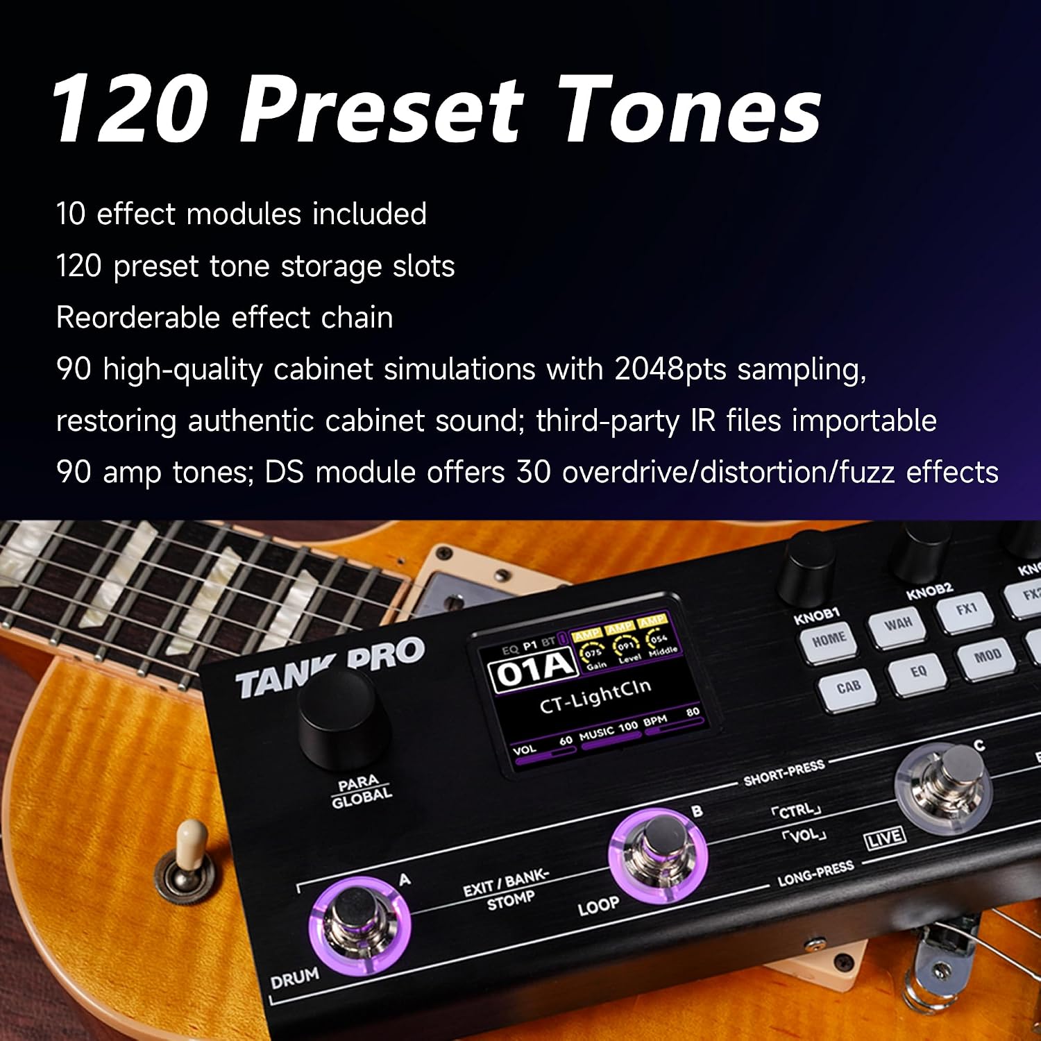TANK‑PRO Guitar & Bass Multi‑Effects Pedal for Studio Live & Stage Gig image 4