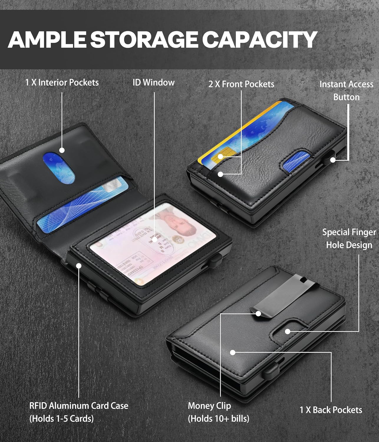 Simple Toggle Wallet for Men,Mens Slim Minimalist Wallet Card Holder,RFID Blocking Smart Pop up Wallet with Money Clip&ID Window,Bifold Metal Compact Wallet, Aluminum Credit Card Case Wallet - Image 4