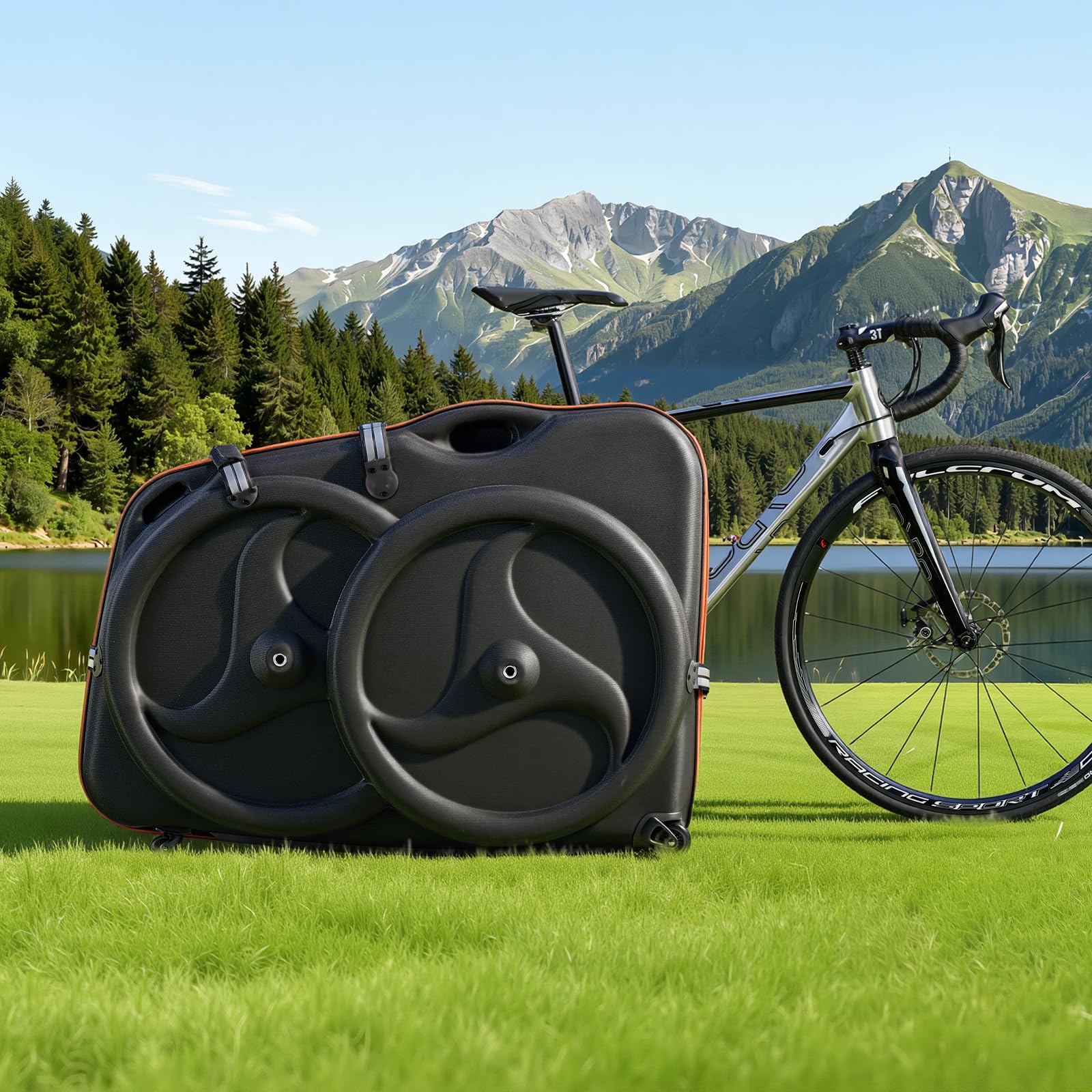 VEVOR Fahrrad Transporttasche Fahrradtasche für 700C Rennräder mit Eva-Hartschale, Schnellverschluss Doppelreißverschluss TSA-Schloss & Rollen, Hartschalenkoffer für Flüge Zugfahrten Autoreisen