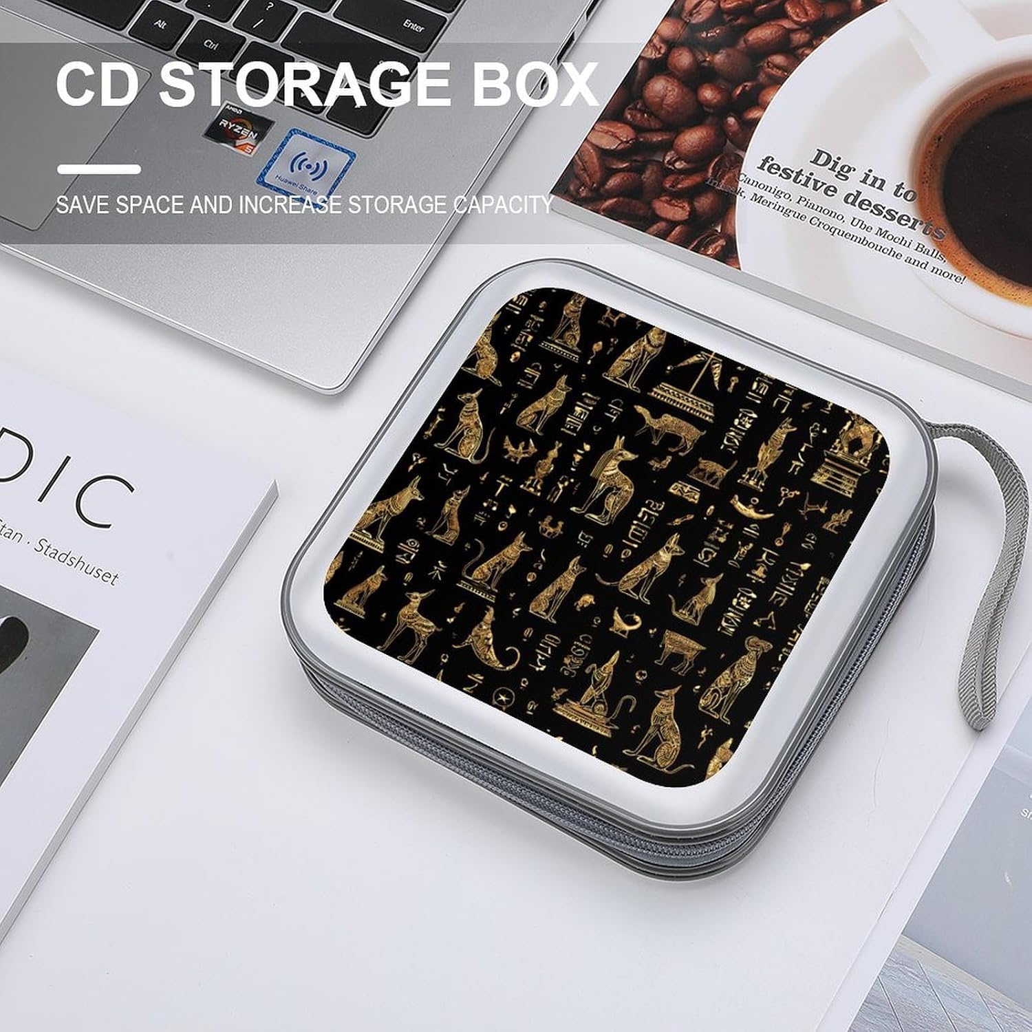 Black Gold Ancient Egyptian Pharaoh CD Case 40 Capacity DVD Case Holder Wallet Organizer for Car Home image 4
