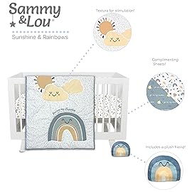 Sammy & Lou Sunshine and Rainbows 4-Piece Baby Nursery Crib Bedding Set, Includes Quilt, Two Fitted Crib Sheets, and Plush Toy