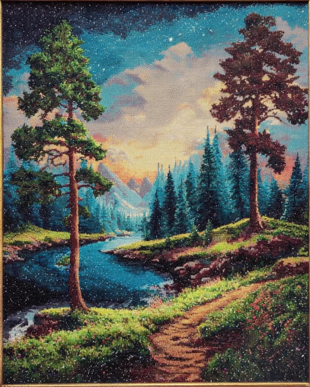 AYAOYANGGO Landscape DIY Beading Embroidery Kit Forests At Night Bead Embroidery Kit for Adults Needlepoint Tapestry Set Beaded Stitching 50x60cm