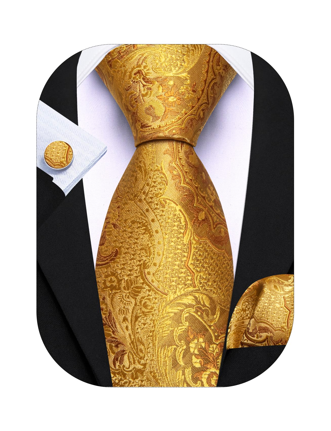 Barry.Wang Men Tie Sets Paisley Silk Necktie Pocket Square Cufflinks