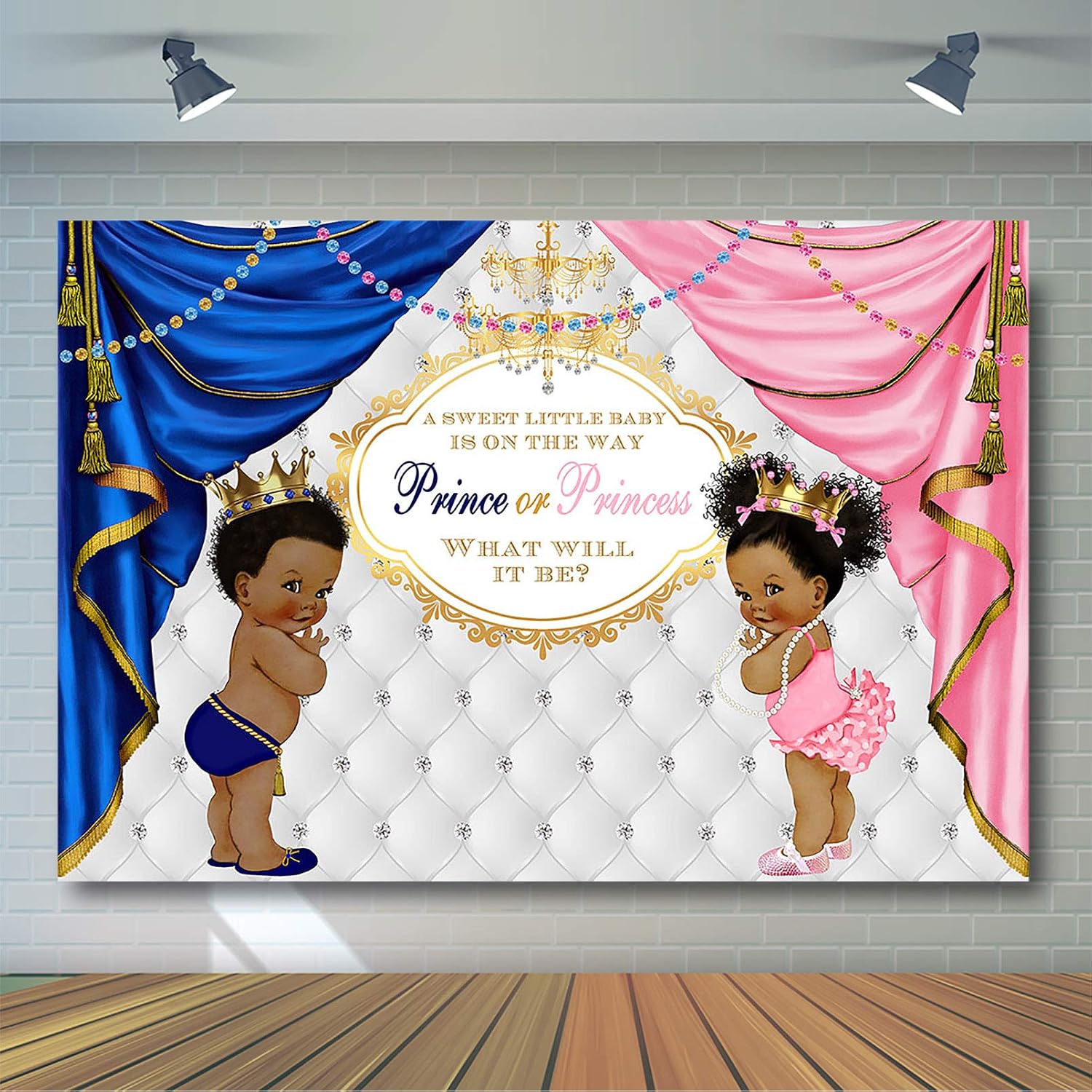 Avezano Royal Gender Reveal Party Backdrop African Prince or Princess Gender Reveal Party Decorations Pink or Blue Curtain Baby Reveal Photoshoot Photography Background (7x5ft)