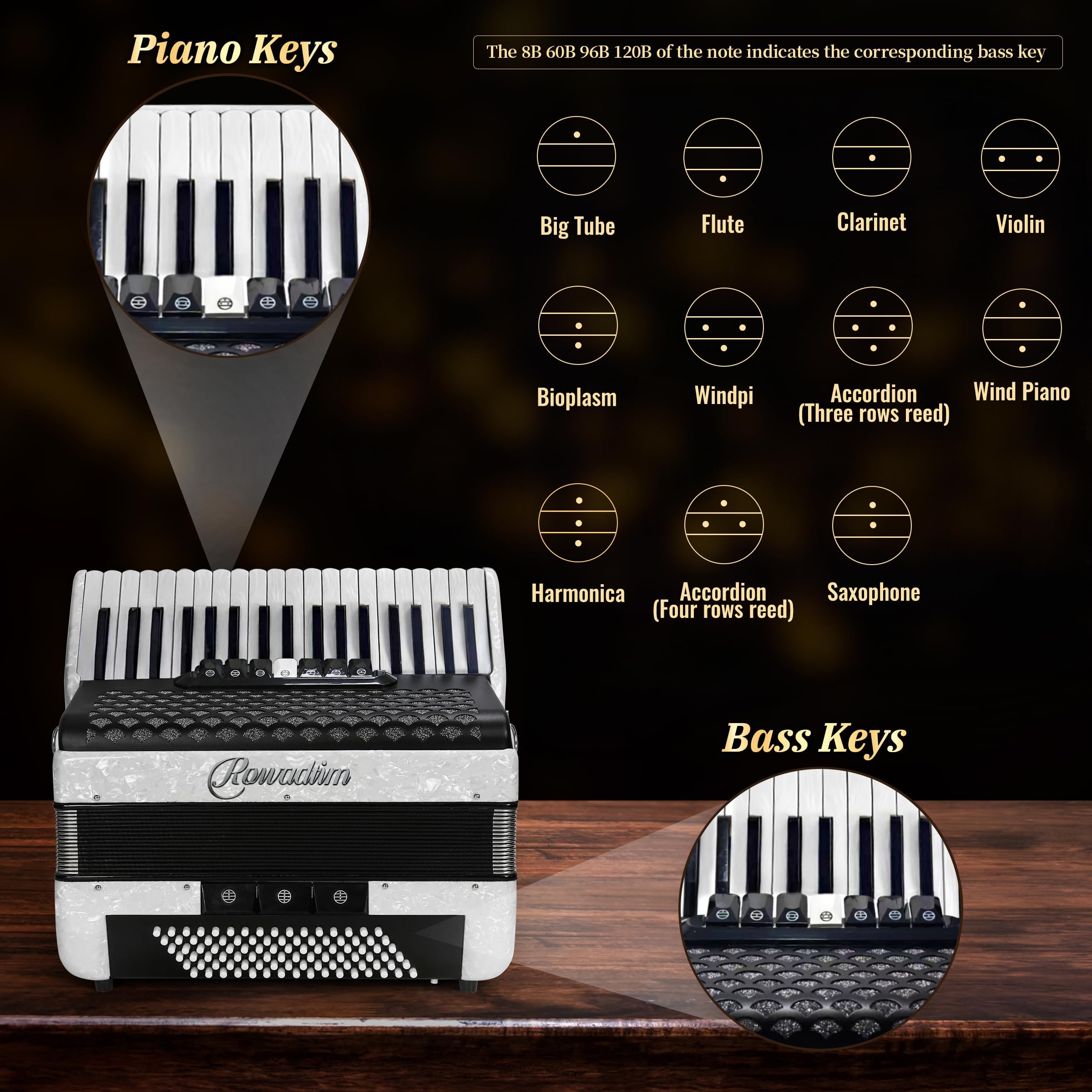 Amazon.com: Accordion - 37 Key 96 Bass Professional Model for