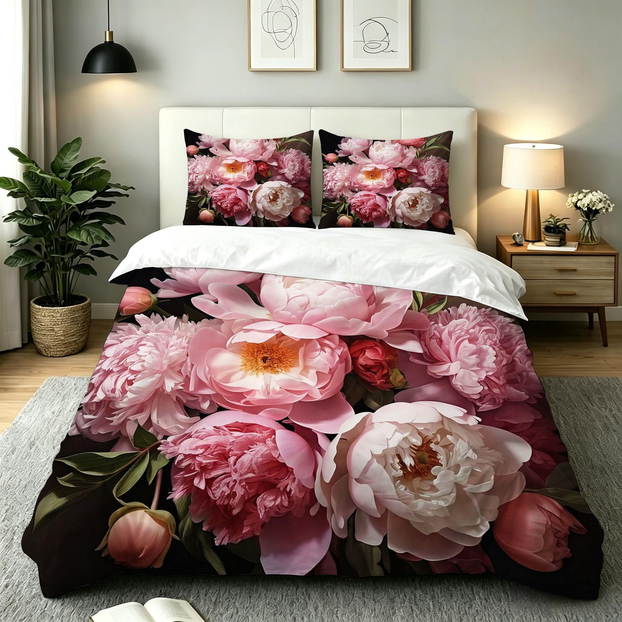 Copripiumino Matrimoniale Peonia Rosa 260x240, ZW630 | Traspiranti Durevoli Microfibra, per Tutta la Famiglia, Matrimoniale, per Tutte le Stagioni, con 2 Federe 50x80 cm