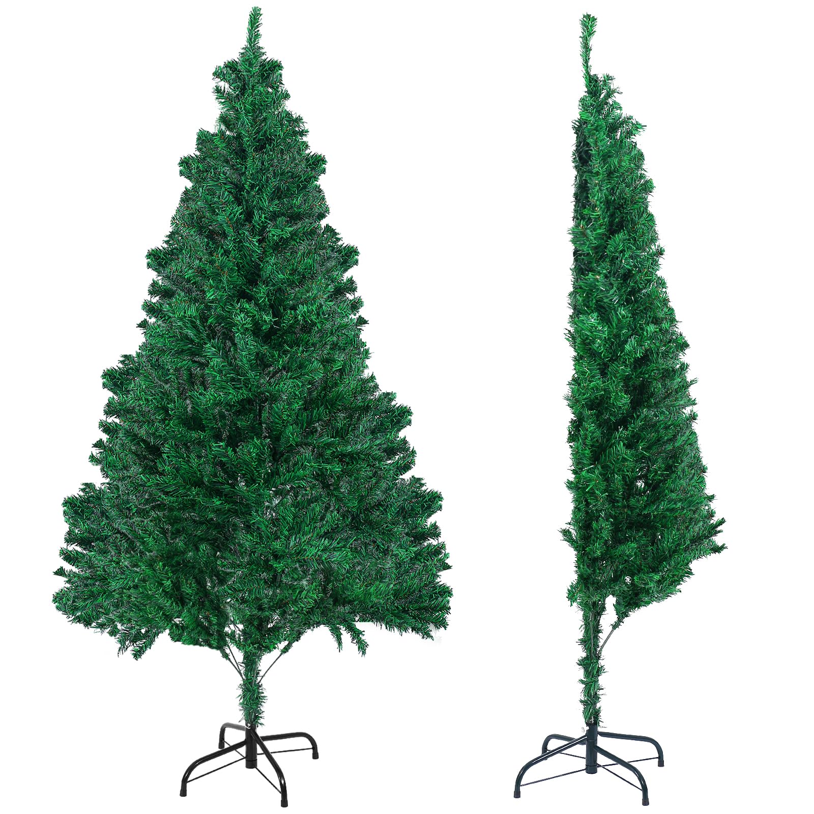 GlyinnHe 5FT Green Half Artificial Christmas Tree?Xmas Fake Half Pine Tree with Foldable Metal Stand Fully Easy Assembly Hinged Artificial Tree for Home Decoration, Party, Office