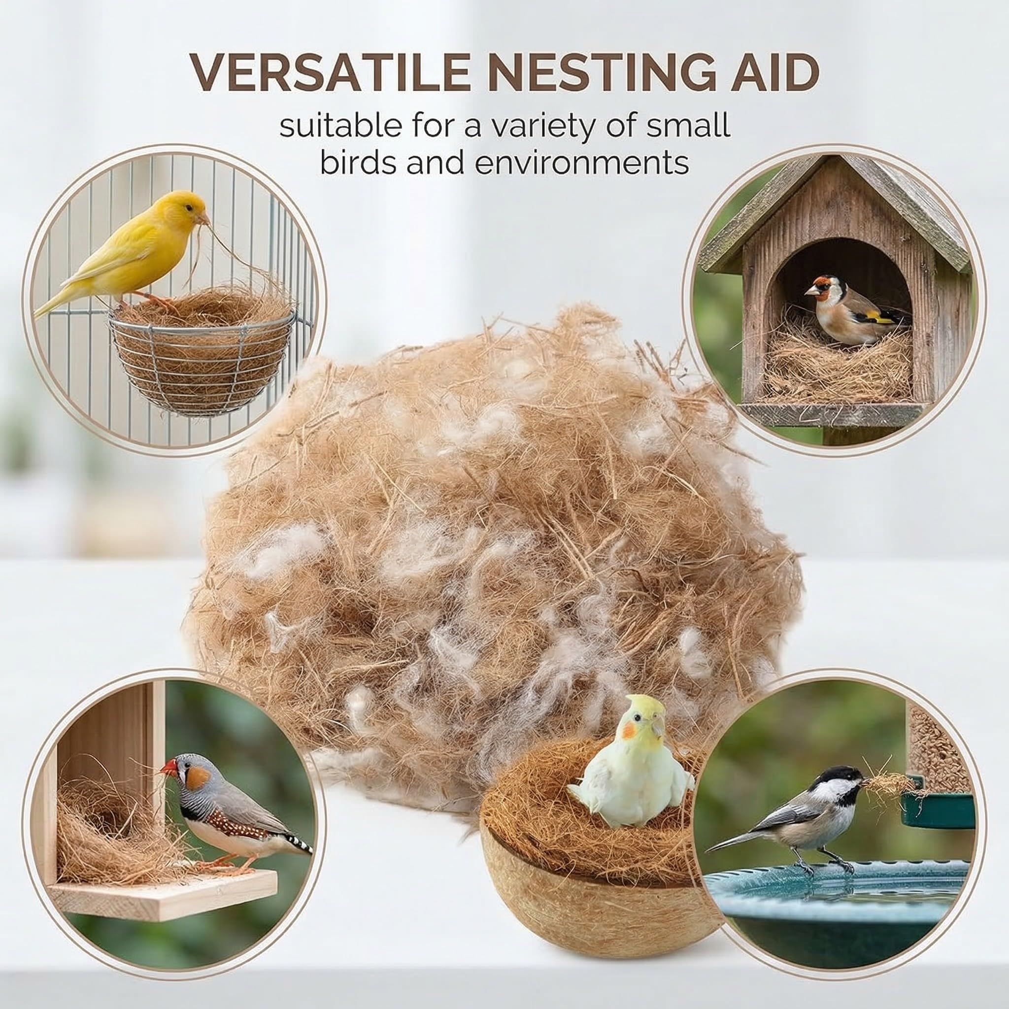 Matériau Naturel Pour Nidification d'Oiseaux, Mélange de Paille, Jute, Soie et Coton, Idéal Pour Nids de Canaris, Perruches et Autres Oiseaux, 40g