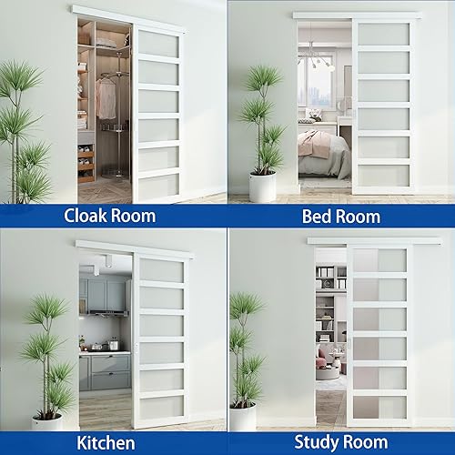 Miniatura 5 de JUBEST Puerta corrediza de granero de PVC blanco de 36 x 84 pulgadas con kit de herrajes y tirador, puerta de granero de plástico ligero