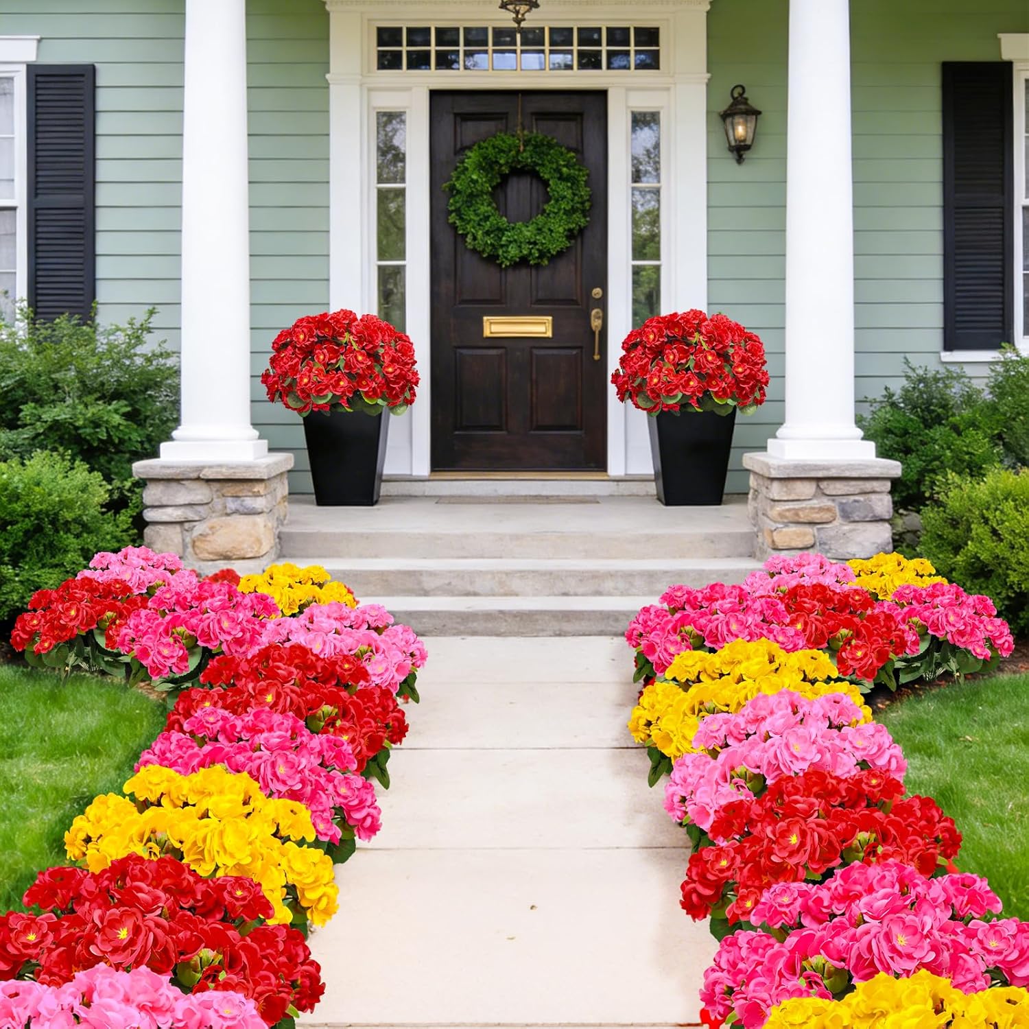 8 Bundles Artificial Geraniums Flowers for Outdoors Silk Fake Geraniums Flowers Outdoor UV Resistant Faux Plants Flowers for Home Kitchen Patio Planter Gardens Table Cemetery Spring Decor(Colors) - Image 7