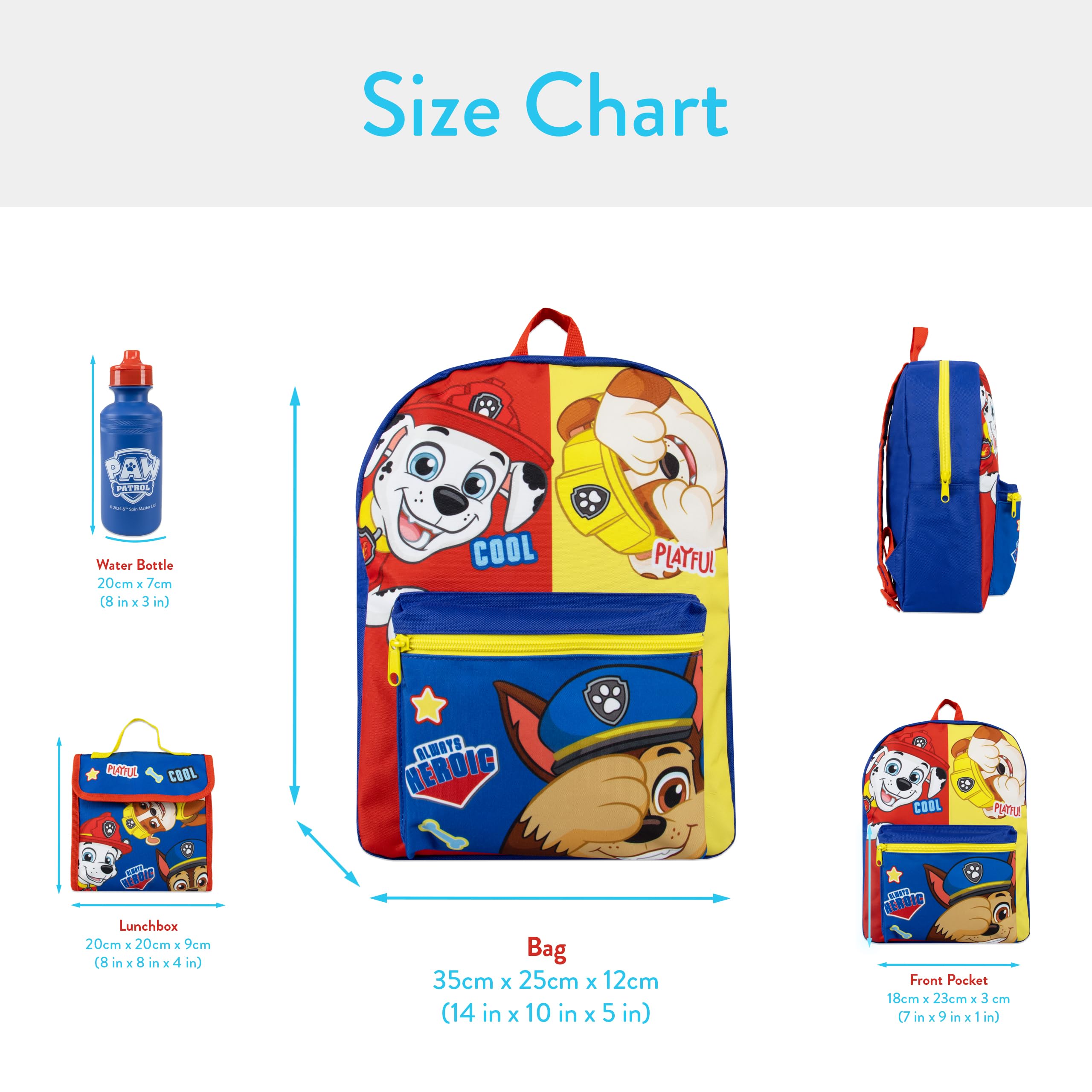 Paw Patrol Zaino Set Da 3 Pezzi | Marshall, Rubble E Chase Zaino Ragazzo | Zaino Scuola | Cartella Scoula | Borsa Per Bambini | Blu One Size