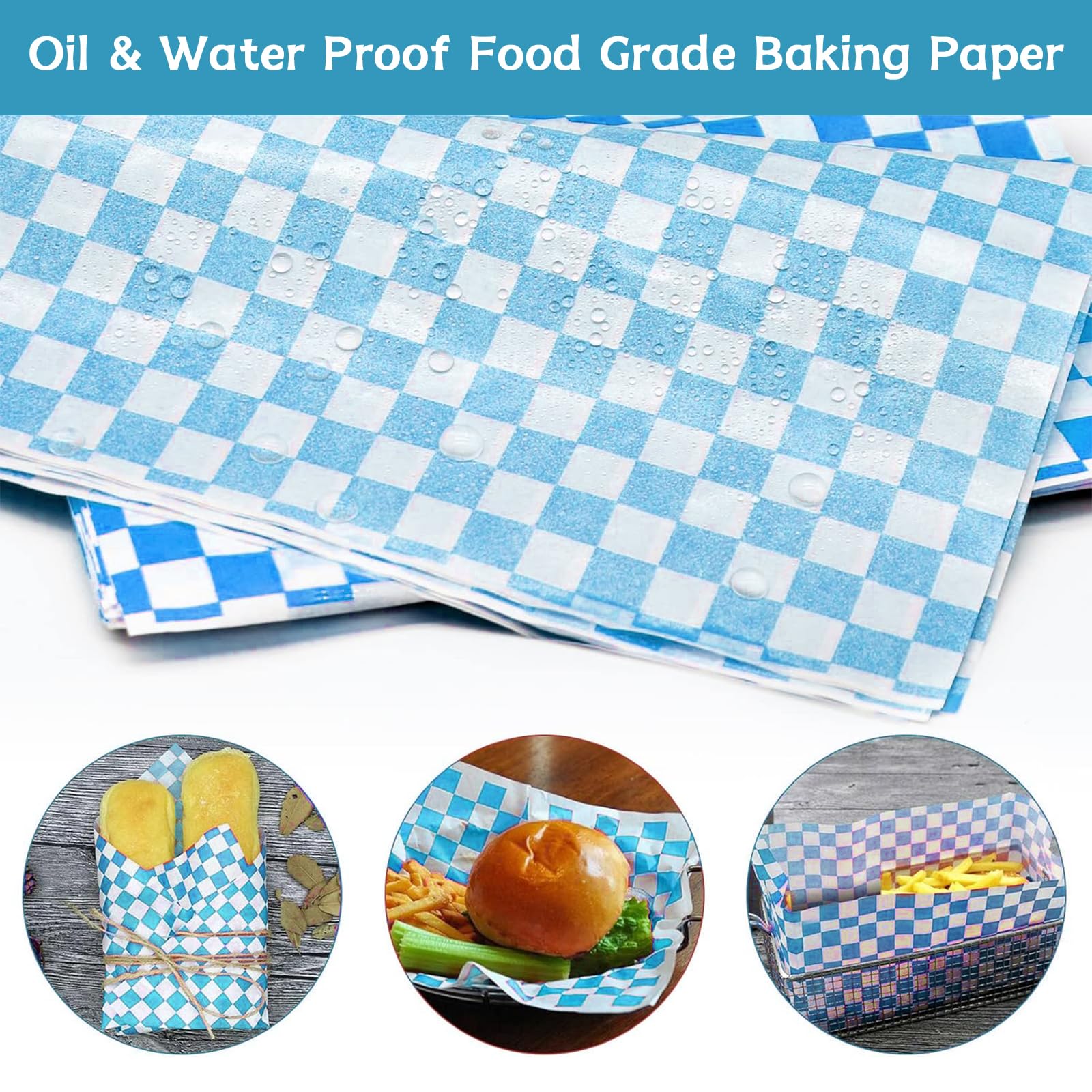 120 arkuszy tłustego papieru do pakowania żywności, 30 x 30 cm, jednorazowy papier odporny na tłuszcz, nieprzywierający, woskowany, do ciast, kanapek, burgerów