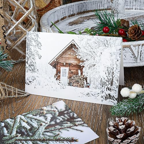 Miniatura 5 de AnyDesign Paquete de 40 tarjetas de felicitación para escenas de invierno con sobres calcomanías a juego tarjetas de notas navideñas en blanco