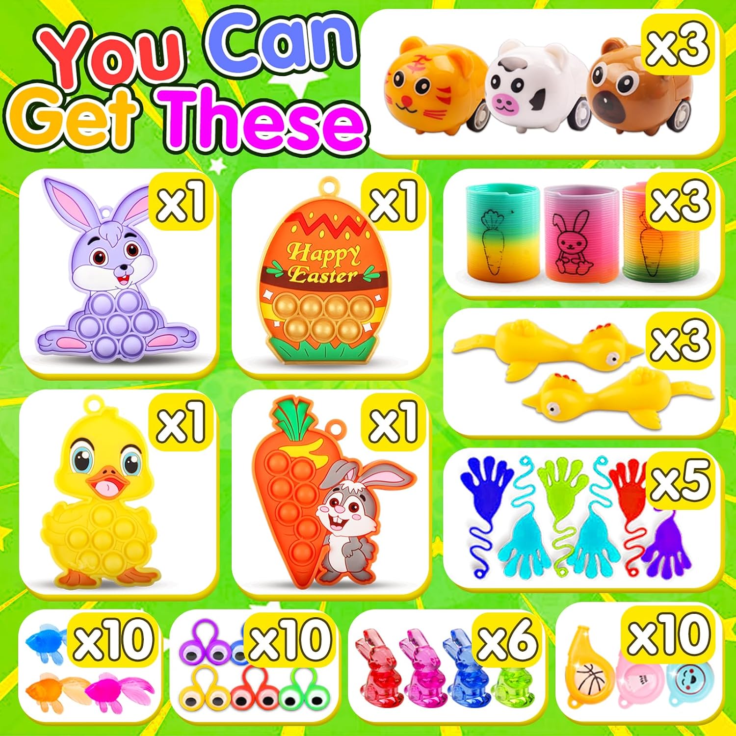 KissFree 200PCS Easter Egg Fillers, Easter Basket Stuffers for Kids - Assorted Easter Toys for Egg Stuffers, Egg Hunt Prizes