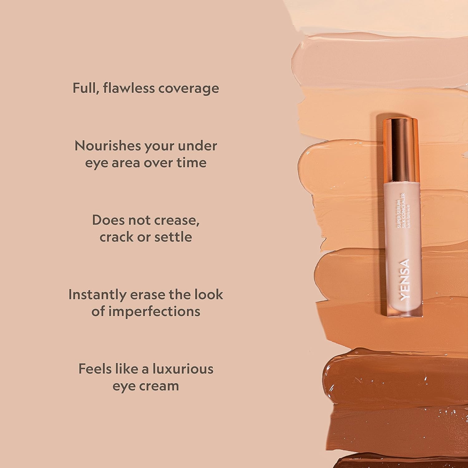 YENSA Super Serum Silk Concealer - Full Coverage Undereye Concealer & Peptides Serum for Face - Enriched with Vitamins C & E, Bakuchiol & Superfoods to Boost Radiance - Deep 3 (0.2 Fl oz)