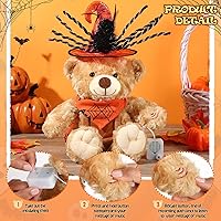 Vista 5 de Juego de animales de peluche de oso de Halloween con grabadora de voz, lindo oso de Halloween de 12 pulgadas con sombrero de grabadora de voz