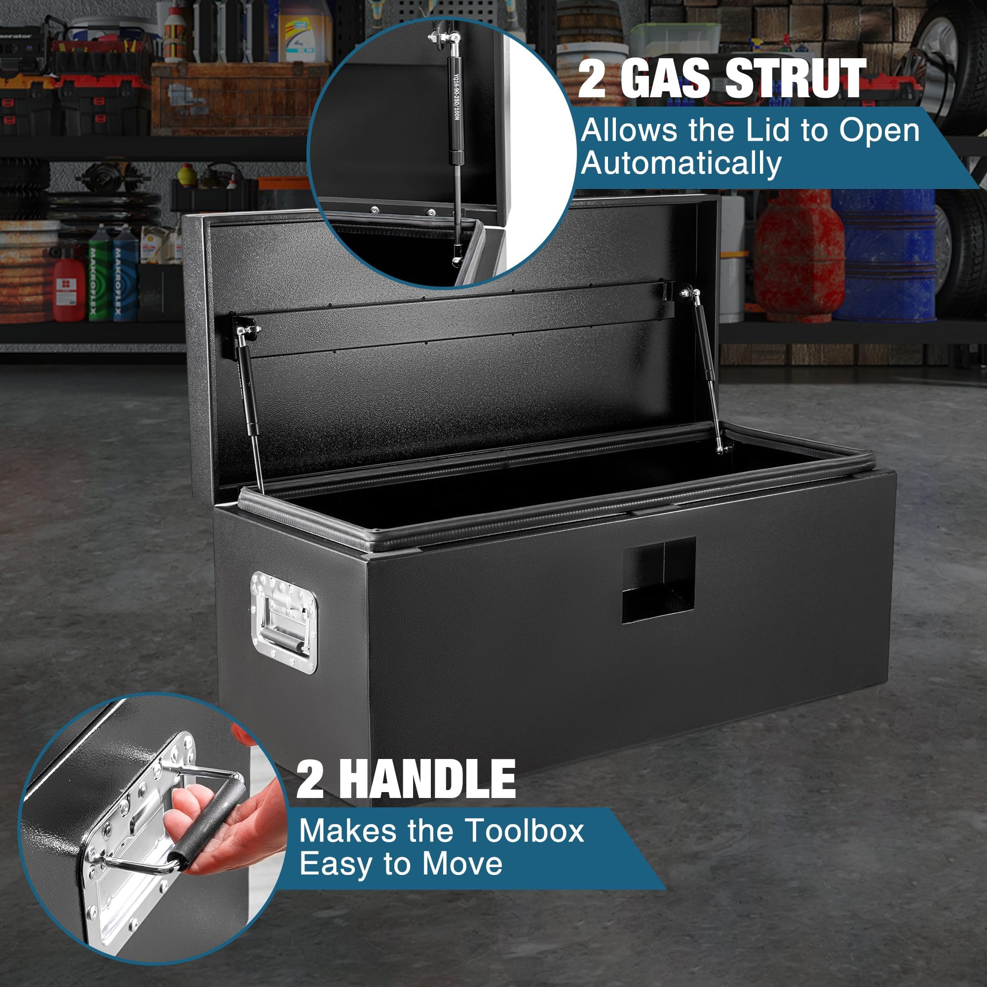 GarveeLife Werkzeugkasten aus Eisen für Pickup, Abschließbare Truck Tool Box mit Doppeldeckel, Wetterfeste Laderaumkiste mit Vertiefungsdeckel, 38 × 38 × 91 cm