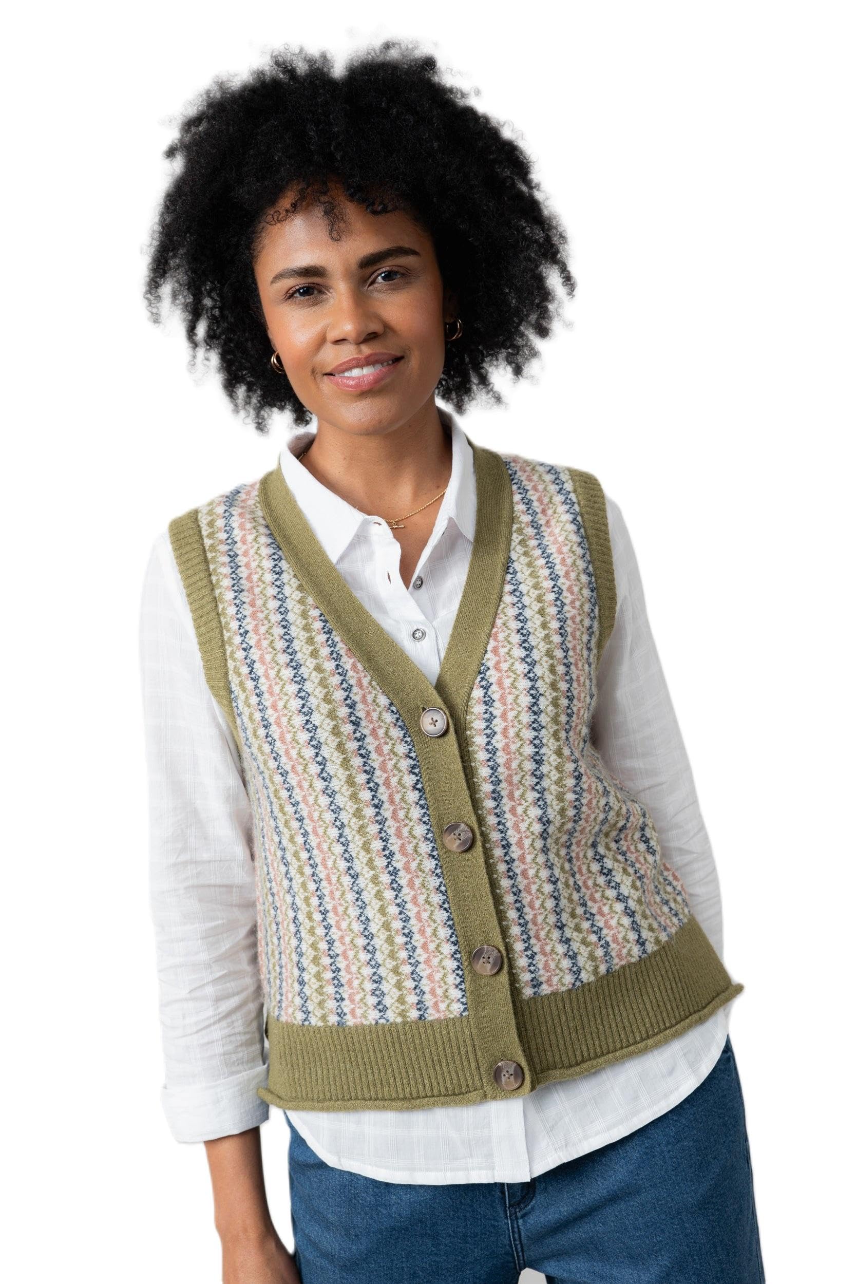 Lily & Me Women's Moss Gwyneth Fair Isle Sleeveless Cardigan - Size 12