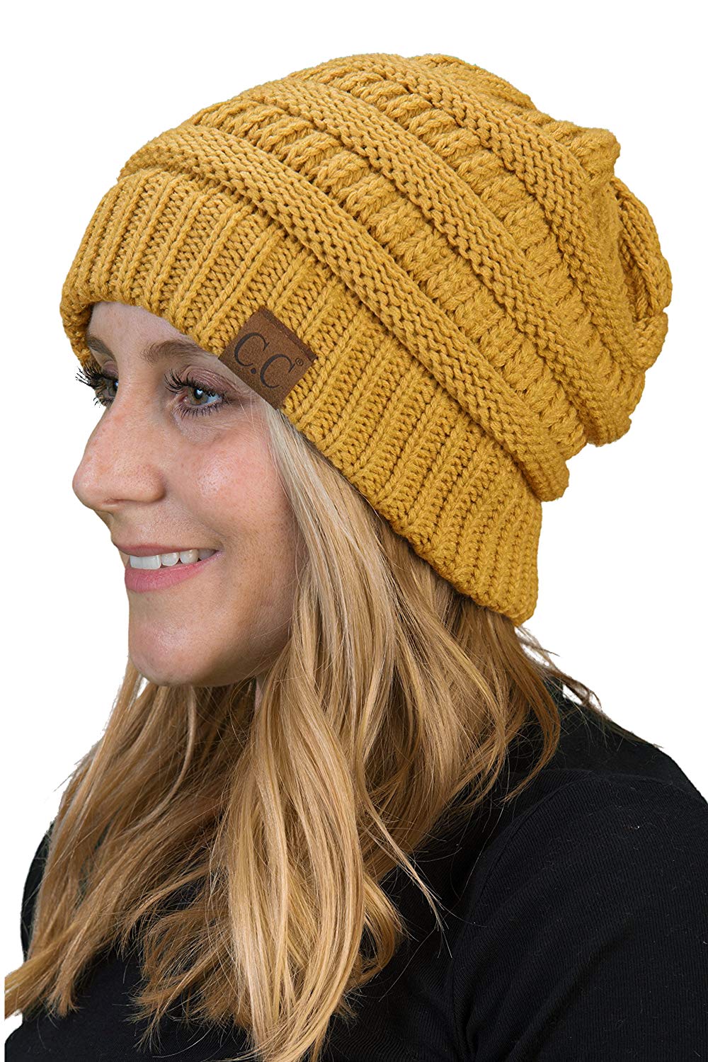 Funky JunqueSolid Ribbed Beanie Slouchy Soft Stretch Cable Knit Warm Skull Cap