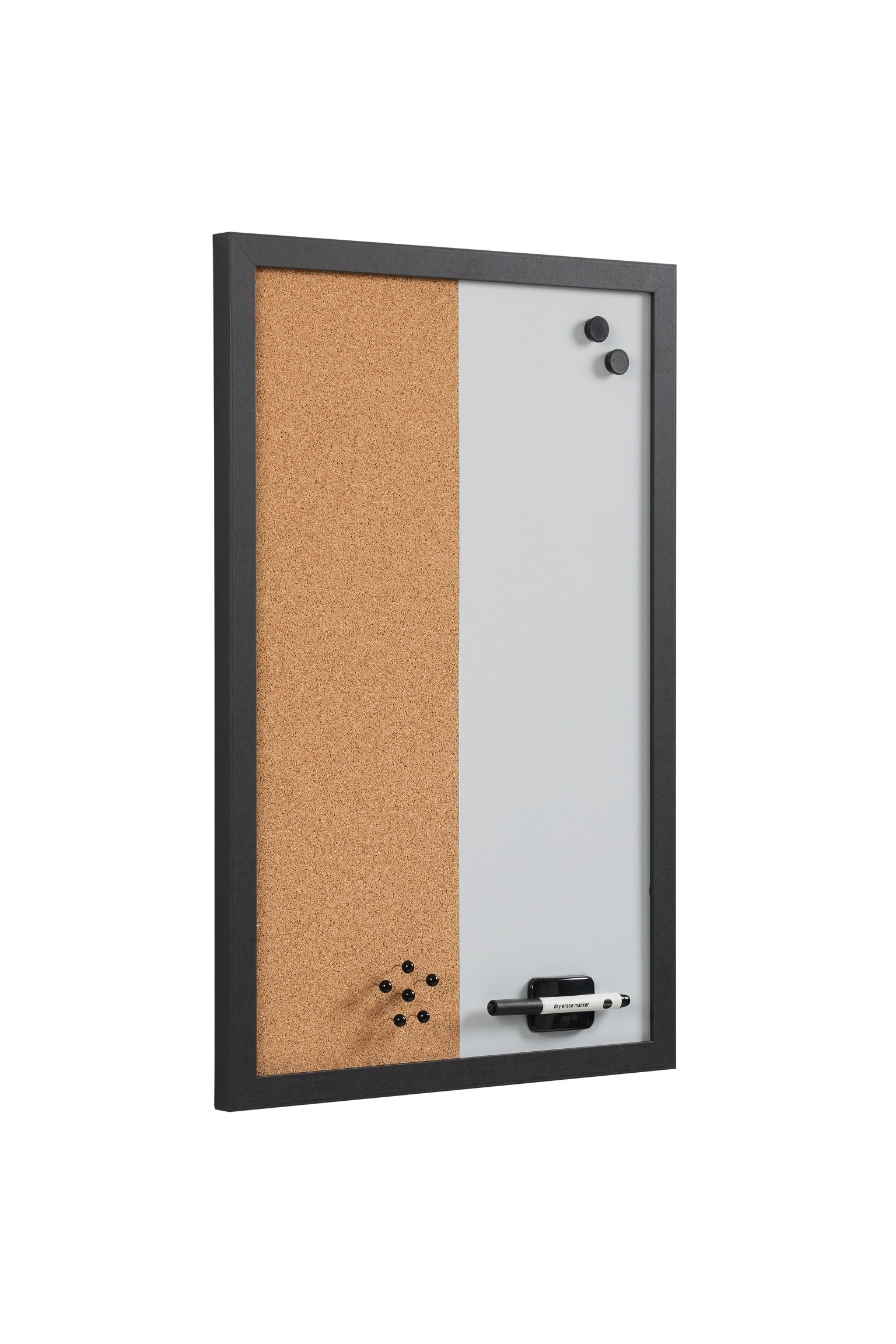 Bi-Office - Combo Pizarra Blanca y Tablón de Anuncios Elements, Magnético, Borrado en Seco/ Corcho, Marco MDF Negro, 60x40cm