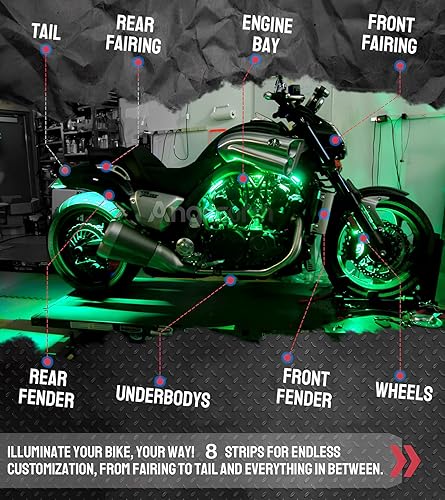 Miniatura 6 de Kit de 8 tiras de luces LED subterráneas para motocicleta, impermeables, luces de neón RGB, efecto suelo, tiras de luz atmosférica DC 12V con
