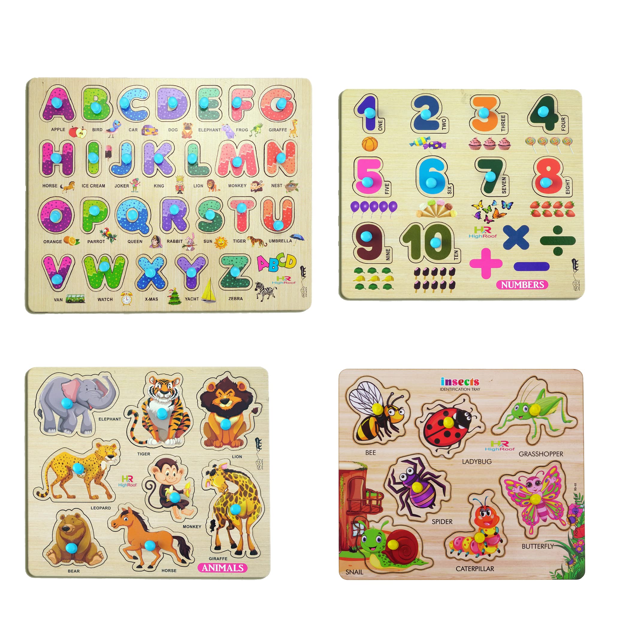 HIGHROOF® Kids Fort Pre Nursery Educational Jigsaw Puzzles for Adults Kids Learning Toys Kit Board Game 4 pcs Set of ABCD Alphabets Numbers Animals & Insects Educational Toy (B0B18N855Z) Amazon Price History, Amazon Price Tracker
