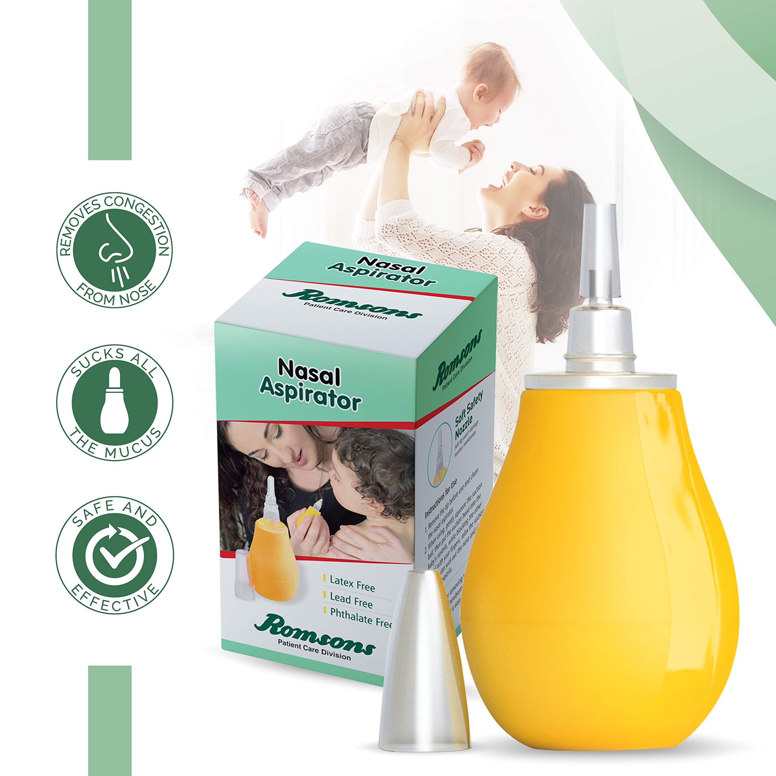 Romsons Baby Nasal Aspirator, Nose Cleaner, Vacuum Suction Tool, Immediate Relief from Blocked Baby Nose (Yellow) - Image 2 thumbnail