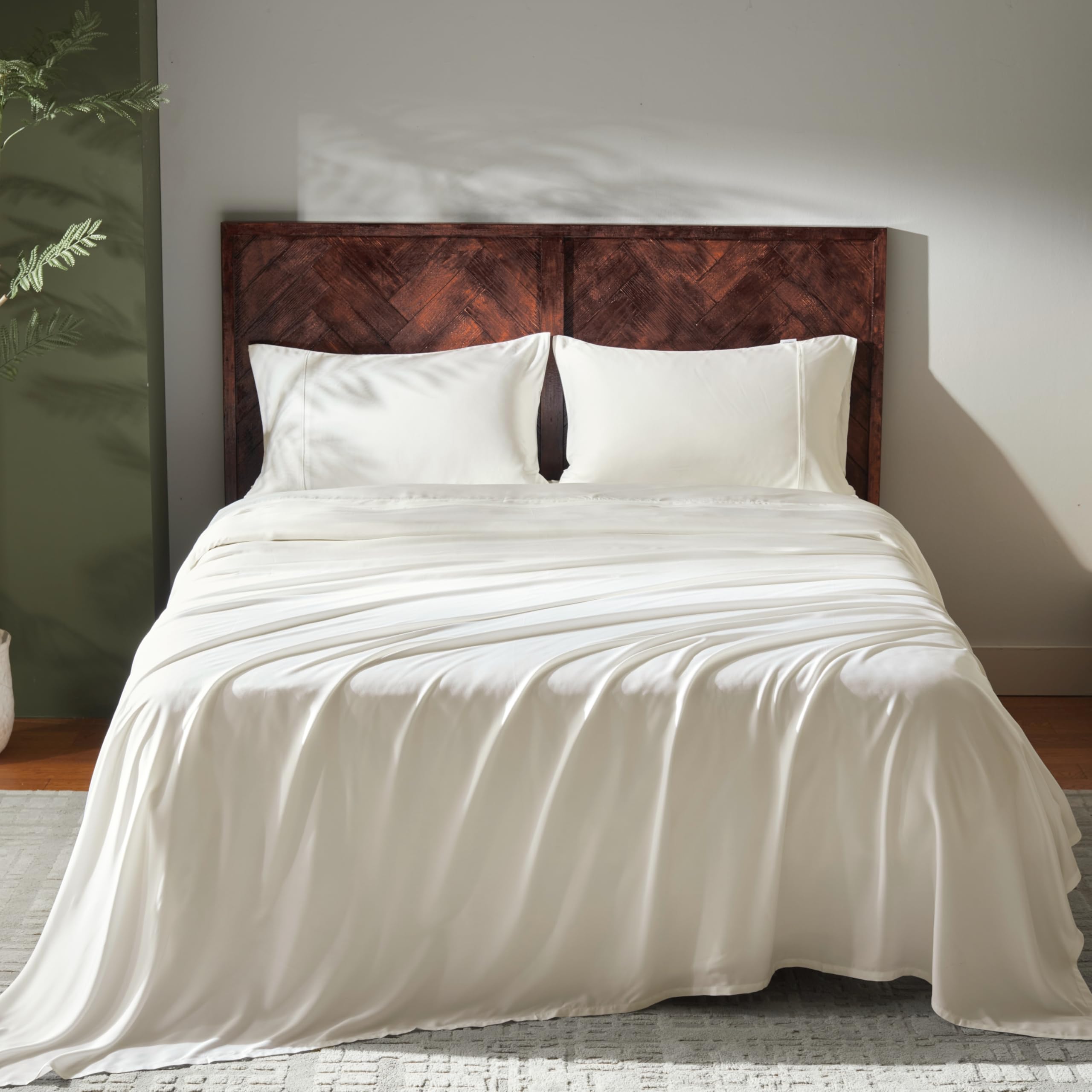 GOKOTTA King Size Bed Sheets 4 Piece Set, 100% Rayon Derived from Bamboo, Cooling for Hot Sleepers-Luxury Breathable Soft Sheets, Deep Pocket 16" Fitted Sheet with Elastic Corner Straps, Cream White