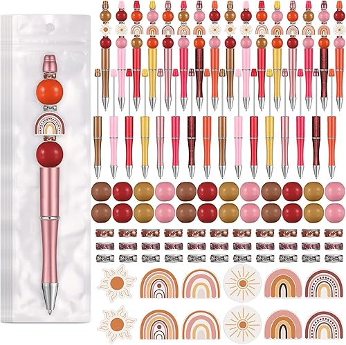 Colarr Juego de 24 bolígrafos de plástico con cuentas, kit de fabricación de bolígrafos de cuentas surtidas, cuentas de madera, cuentas espaciadoras