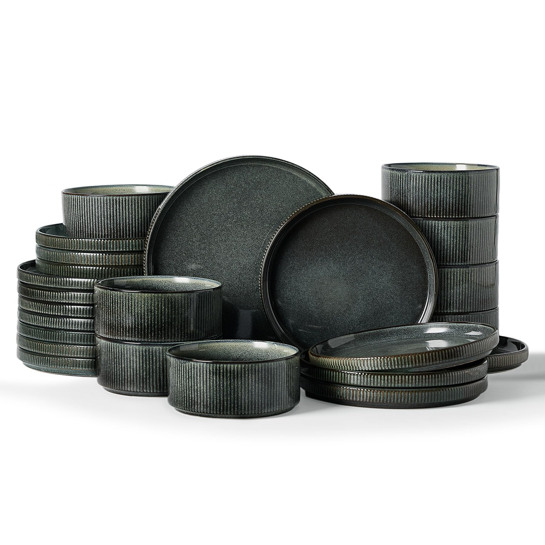 Famiware Star Stoneware Dinnerware Sets for 8, Reactive Glaze Plates, Bowls