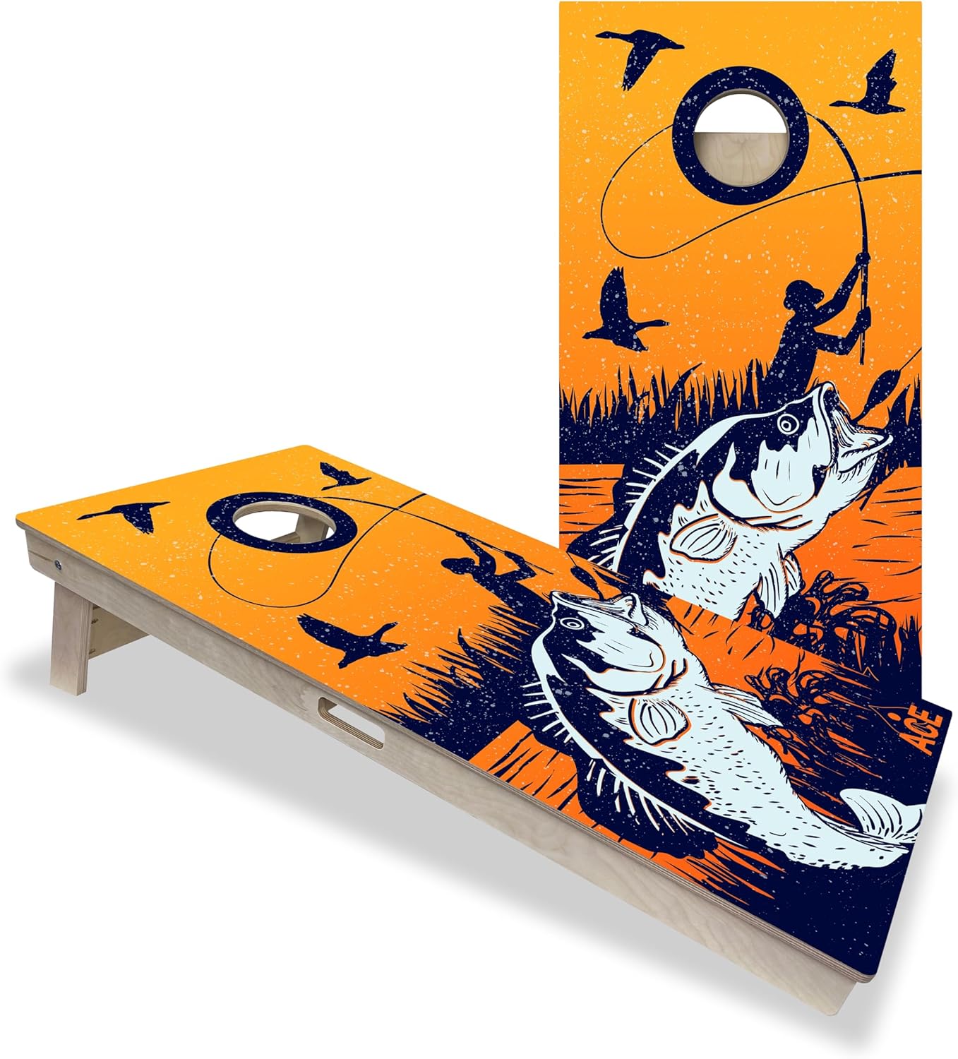 CornholeAce ACE PRO Outdoor, Space, & Underwater Professional Cornhole Boards - No Bounce! Triple Wide Legs, 3/4" Baltic Birch Plywood, Handles, Regulation Size (4x2ft), Tournament Style, Made in USA