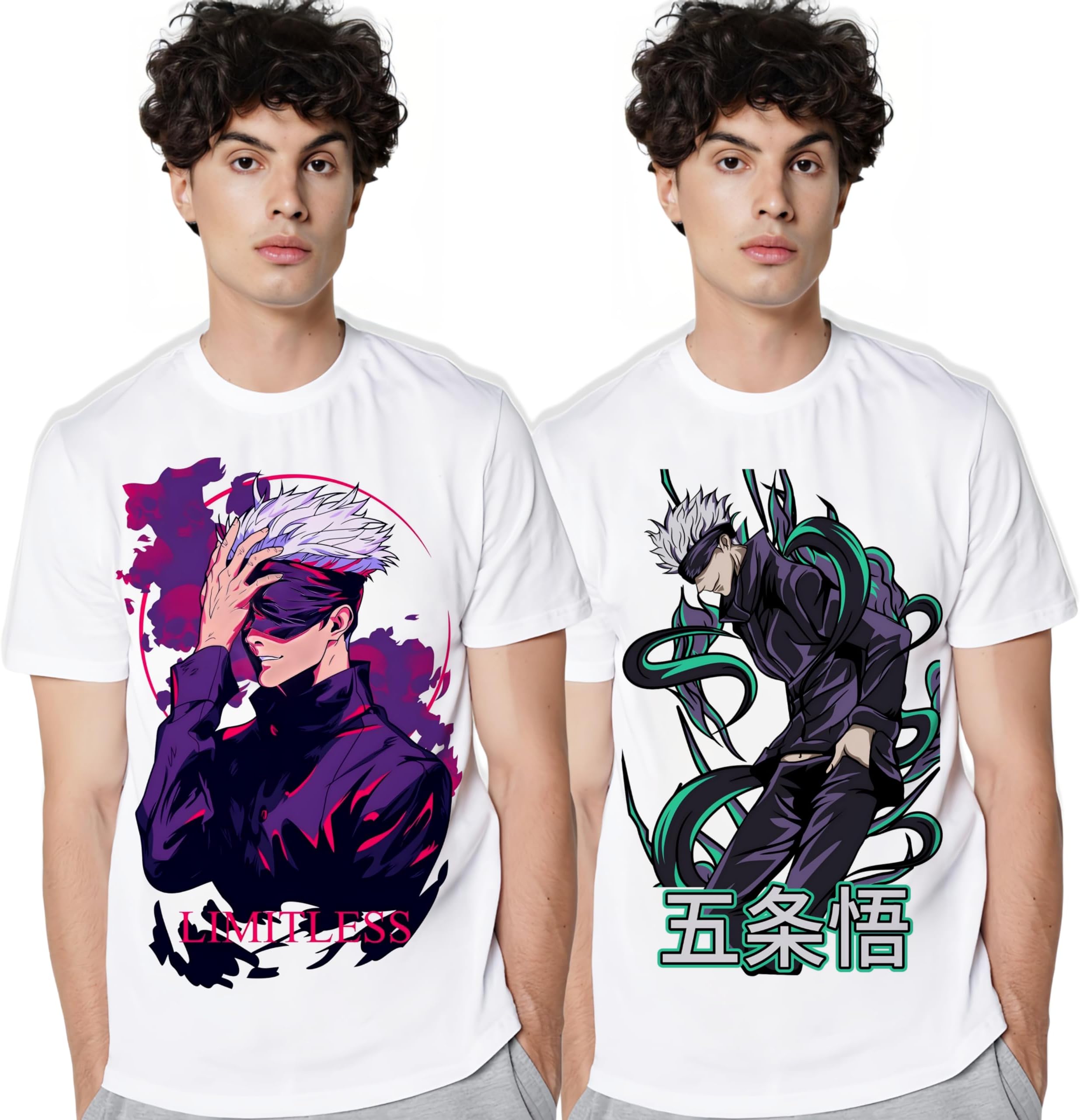 WAYUP Anime T Shirt for Men and Women Regular fit Jujutsu Kaisen T Shirts Round Neck gojo satoru 9-13 Tshirt White Half Sleeves