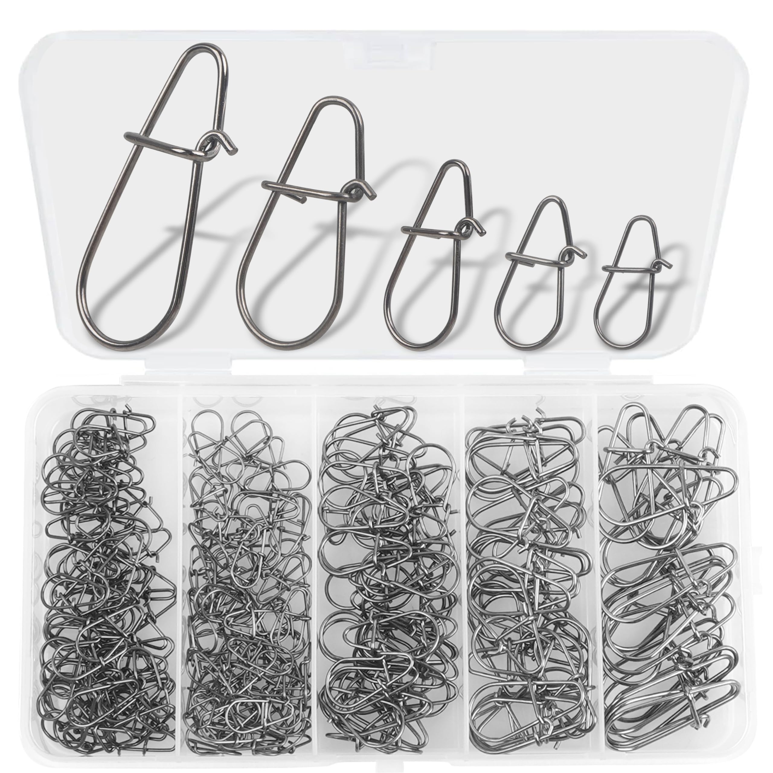 FUSIGO 200pcs Fishing Snap Clips Kit Duo Lock Crankbait Snaps Swivels Quick Change Speed Clips for Fishing Lure Connector Saltwater Freshwater