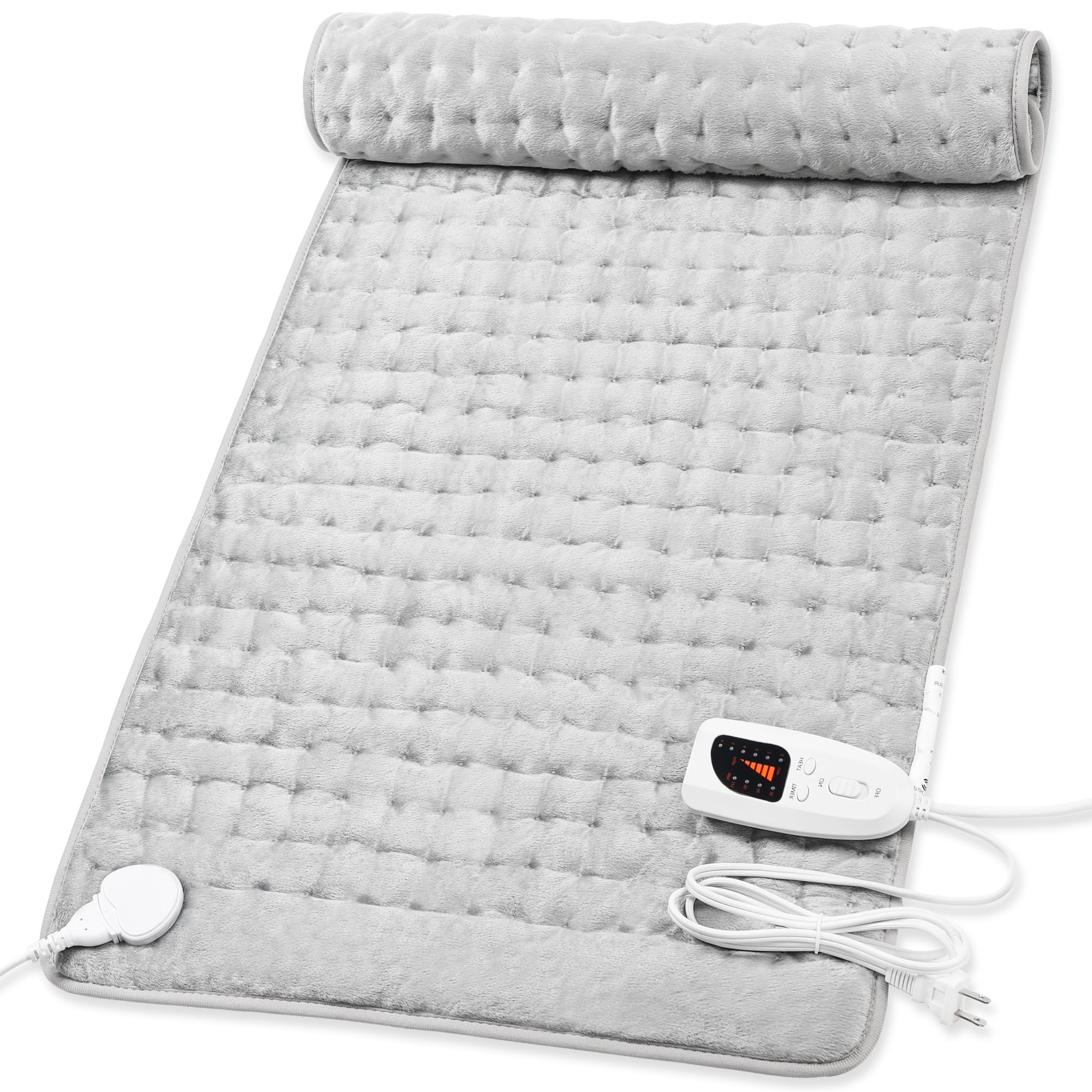 Deepsoon Light Gray Electric Heating Pad 40x20 Inch | Large Coverage for Back, Abdomen, and Legs - main product image